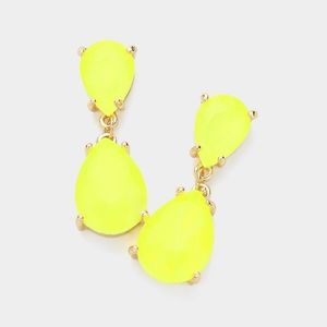 Neon Yellow Dangle Crystal Teardrop Earrings 1.4 Inch Evening Drop Link Women